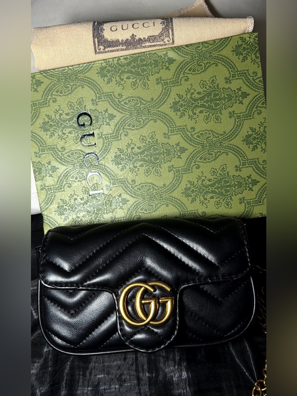 Gucci Black Quilted Leather Mini Crossbody with Gold GG